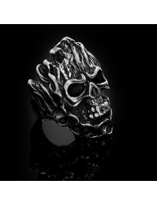 Pánský motorkářský prsten Ignis Cranium s ohnivou lebkou - Chirurgická ocel