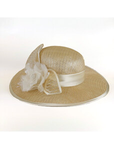 KRUMLOVANKA Slavnostní sisalový klobouk zdobený stuhou květem ME-005 (smetanový)