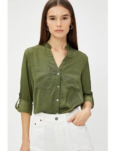 Koton A Big Collar Shirt with Pockets with Folded Sleeves