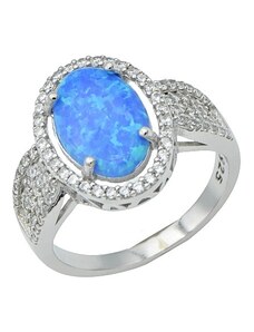 Pfleger Stříbrný prsten ovál s modrým opálem a zirkony