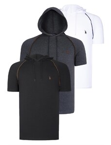 TRIPLE SET T8570 DEWBERRY HOODED MEN'S T-SHIRT-ANTHRACITE-WHITE-BLACK