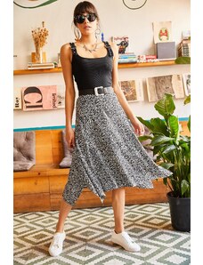Olalook Women's Black Floral Asymmetrical Patterned Skirt