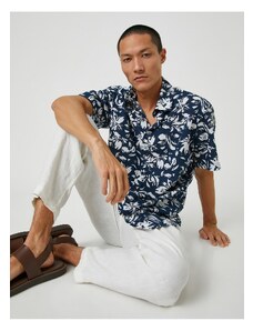 Koton Summer Shirt with Floral Short Sleeves, Classic Collar