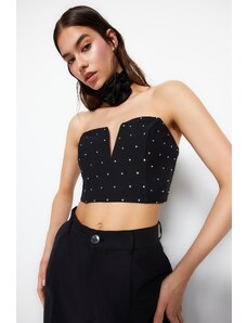 Trendyol Black Crop Shiny Stone Bustier