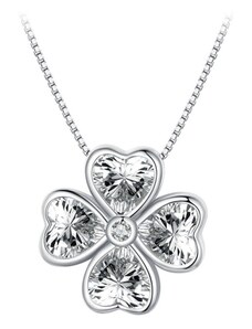 GRACE Silver Jewellery Stříbrný náhrdelník Čtyřlístek pro štěstí, stříbro 925/1000, zirkon
