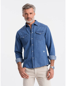 Ombre Clothing Pánská košile s dlouhým rukávem - nebesky modrá K567