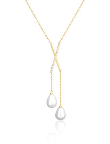 JVD Dámský stříbrný pozlacený náhrdelník se zirkony a perlami SVLN0556SD2GP45