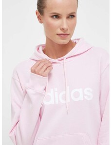 Bavlněná mikina adidas dámská, růžová barva, s kapucí, s potiskem, IL3343