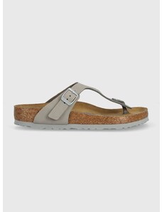 Semišové žabky Birkenstock Gizeh dámské, šedá barva, na plochém podpatku, 1024127