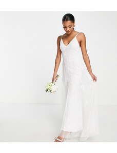 Beauut Petite Bridal cami embellished maxi dress with train in white