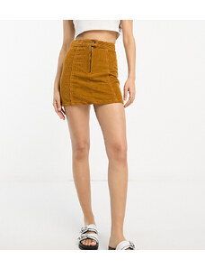 Don't Think Twice DTT Petite Edith cord a-line mini skirt with pockets in tan-Brown