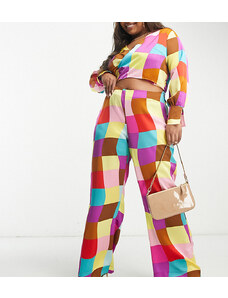 Something New Curve wide leg trouser co-ord in multi check print
