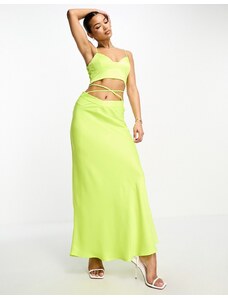 Something New satin tie detail maxi skirt co-ord in neon yellow