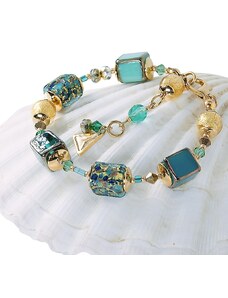 Dámsky Náramek Emerald Oasis s 24karátovým zlatem v perlách Lampglas