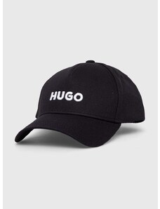 Bavlněná baseballová čepice HUGO černá barva, s aplikací, 50496033