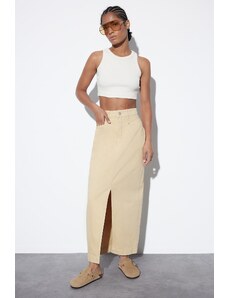 Trendyol Green Maxi Denim Skirt With a Slit