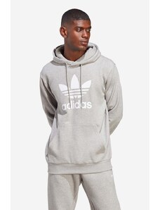 Bavlněná mikina adidas Originals pánská, šedá barva, s kapucí, vzorovaná, IA4884-grey