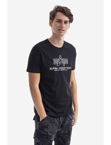 Bavlněné tričko Alpha Industries černá barva, s aplikací, 118505.95-black