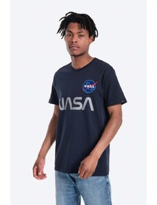 Bavlněné tričko Alpha Industries NASA Reflective T tmavomodrá barva, s potiskem, 178501.07