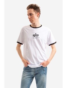Bavlněné tričko Alpha Industries Tee Contrast bílá barva, s potiskem, 106501.09-white