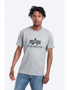 Bavlněné tričko Alpha Industries Basic T-Shirt šedá barva, s potiskem, 100501.17