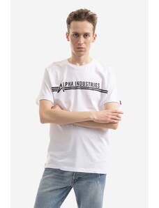 Bavlněné tričko Alpha Industries T 126505 92 bílá barva, s potiskem, 126505.92-white