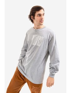 Tričko s dlouhým rukávem PLEASURES Stretch Long šedá barva, s potiskem, P21W043-GREY, P21W043-GREY