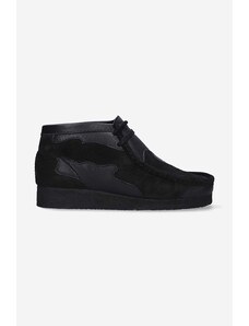 Kožené kotníkové boty Clarks Originals Wallabee Patch dámské, černá barva, na plochém podpatku, 26163957