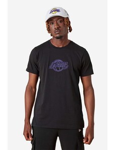 Bavlněné tričko New Era NBA Chain Stitch Lakers černá barva, s potiskem, 13083914-black