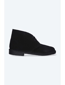 Semišové boty Clarks Originals Desert Boot černá barva, na plochém podpatku, 26155524