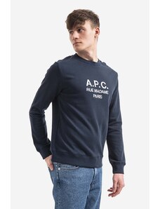 Bavlněná mikina A.P.C. Sweat Rufus pánská, tmavomodrá barva, s potiskem, COEBH.H27500-MARINE