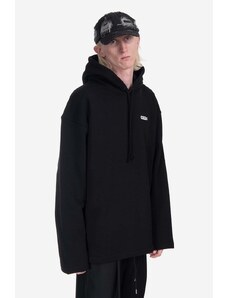 Bavlněná mikina 032C Content Maxi Hoodie pánská, černá barva, s kapucí, s potiskem, SS23.C.2040-BLACK