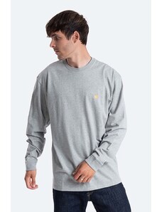 Bavlněné tričko s dlouhým rukávem Carhartt WIP Chase šedá barva, I026392.GREY.HEATH-GREY.HEATH