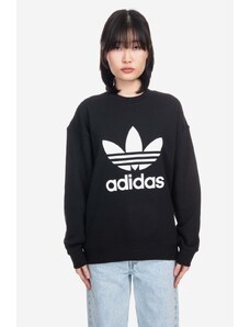 Bavlněná mikina adidas Originals Trefoil Crew dámská, černá barva, s kapucí, s potiskem, IB7431-black