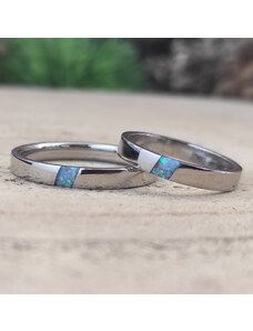 Woodlife Snubní prsteny z ocele a modrého opálu