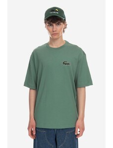 Bavlněné tričko Lacoste zelená barva, s aplikací