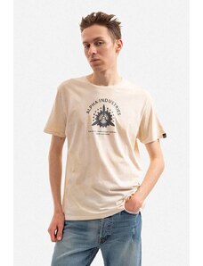 Bavlněné tričko Alpha Industries béžová barva, s potiskem, 106515.136-cream