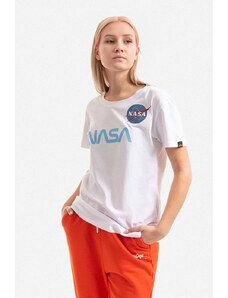 Bavlněné tričko Alpha Industries NASA PM bílá barva, 198053.574-white