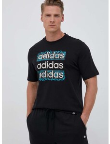 Bavlněné tričko adidas černá barva, s potiskem