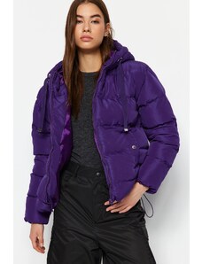 Trendyol Fialový oversize vodoodpudivý péřový kabát s kapucí