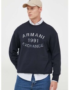 Bavlněná mikina Armani Exchange pánská, tmavomodrá barva, s aplikací