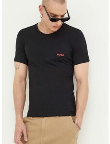 Bavlněné tričko HUGO 3-pack černá barva, s potiskem, 50480088