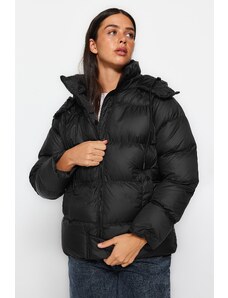 Trendyol Black Oversize vodoodpudivý nafukovací kabát s kapucí