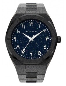 Černé pánské hodinky Paul Rich s ocelovým páskem Frosted Star Dust Arabic Edition - Black Midnight Oasis 45MM