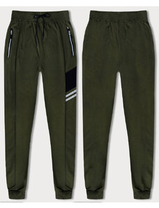 J.STYLE Pánské teplákové kalhoty v khaki barvě s barevnými vsadkami (8K206B-29)