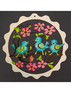 AMADEA Dřevěná ozdoba barevná vlnka ptáčci 18 cm, český výrobek