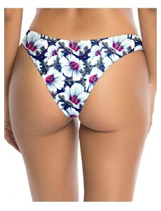 Relleciga Modro-bílé květované plavkové kalhotky brazilského střihu Cheeky Brazilian Cut Bikini Hibiscus