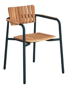 Zelená hliníková zahradní židle No.119 Mindo s teakovým sedákem
