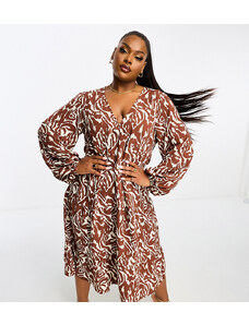 Pretty Lavish Curve smock midaxi dress in brown abstract zebra print-Multi