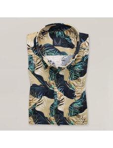 Willsoor Pánská slim fit košile béžové barvy s barevným vzorem listí 15390